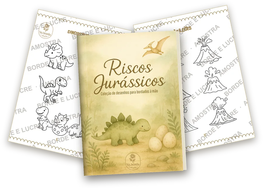 Ebook Riscos Jurássicos: capa e páginas de desenhos